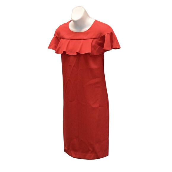 C0 NWT TRINA TURK Red Ruffle Detail Straight Hemline Splash Dress Size 2 $278 - Picture 3 of 6